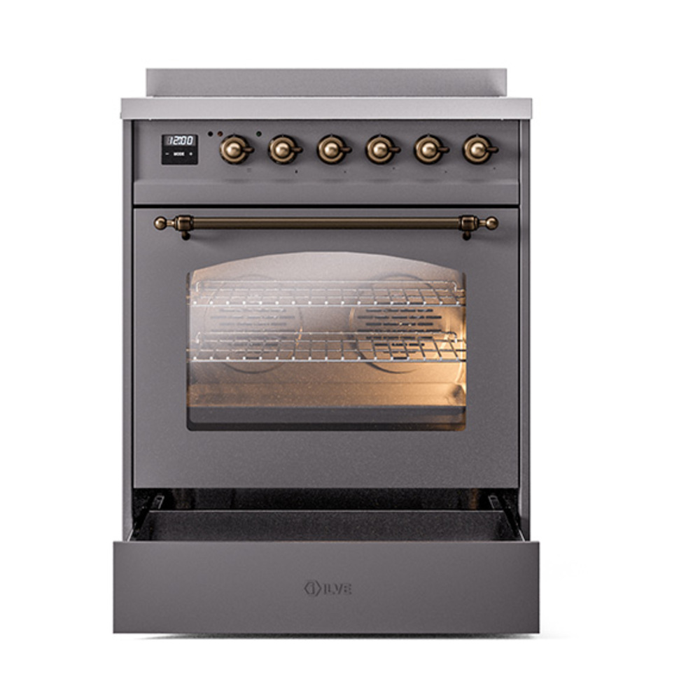 ILVE_UPI304NMPMGB_Nostalgie_II_30"_Dual_Fuel_Range_drawer_opened