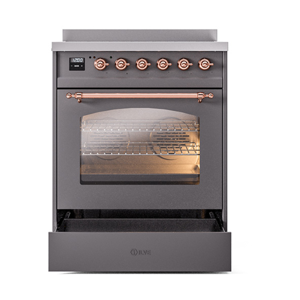 ILVE_UPI304NMPMGP_Nostalgie_II_30"_Dual_Fuel_Range_drawer_opened