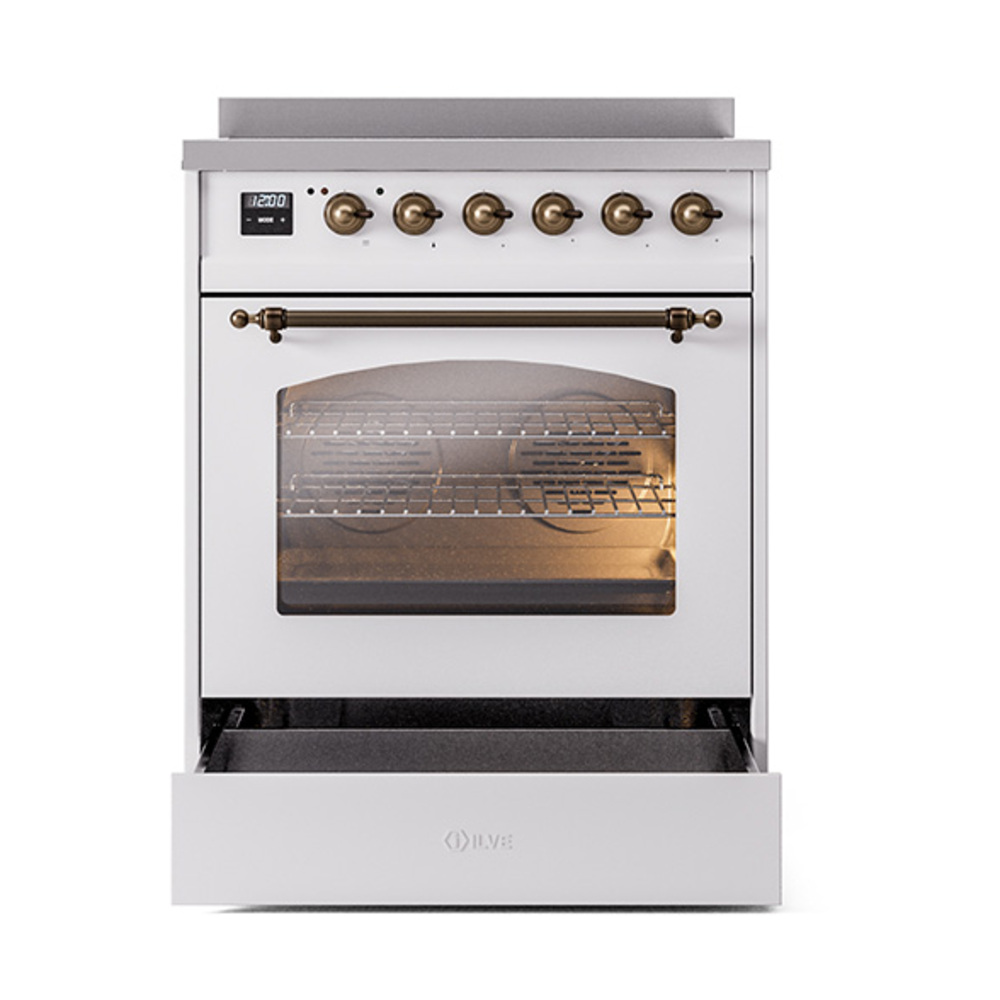ILVE_UPI304NMPWHB_Nostalgie_II_30"_Dual_Fuel_Range_drawer_opened