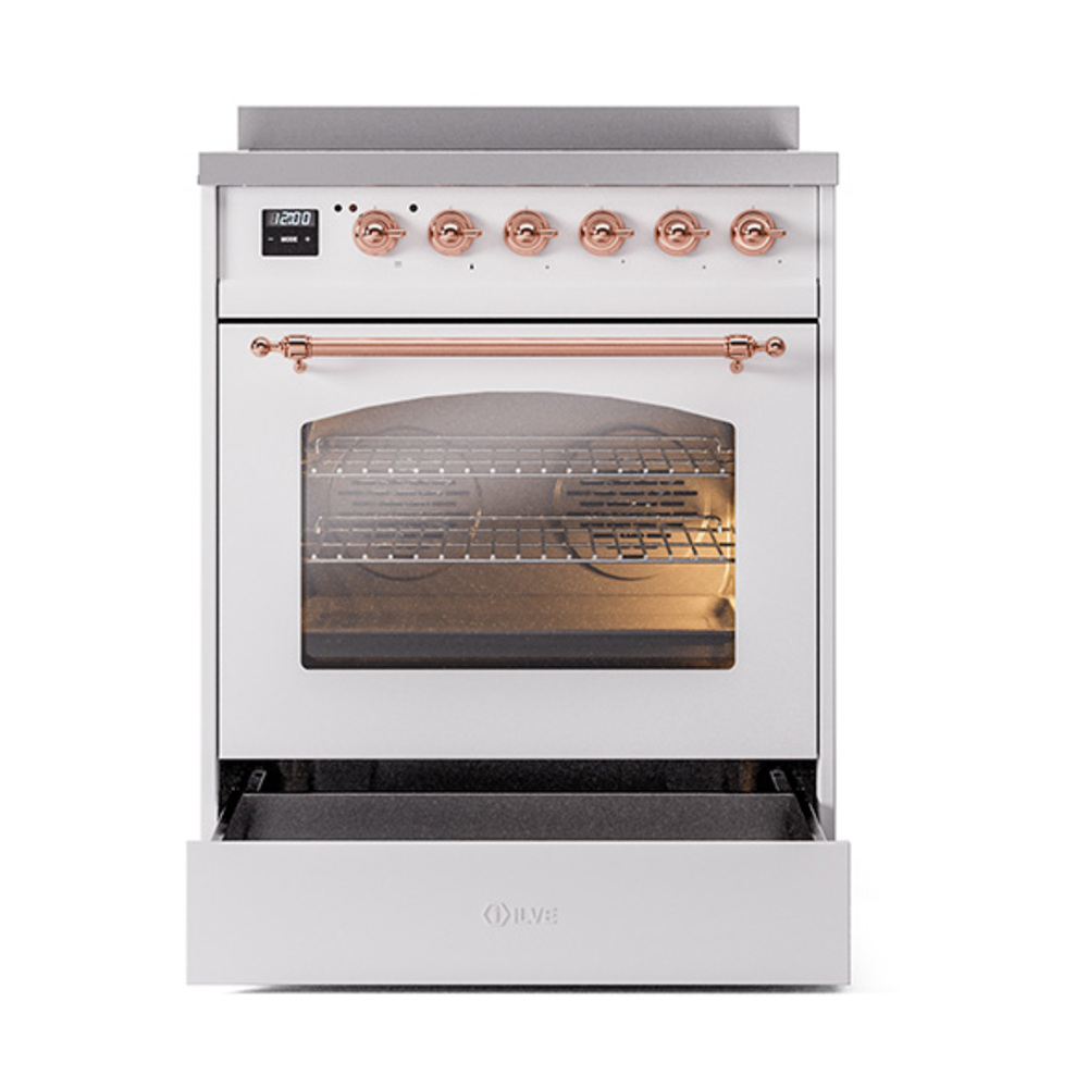 ILVE_UPI304NMPWHP_Nostalgie_II_30"_Dual_Fuel_Range_drawer_opened