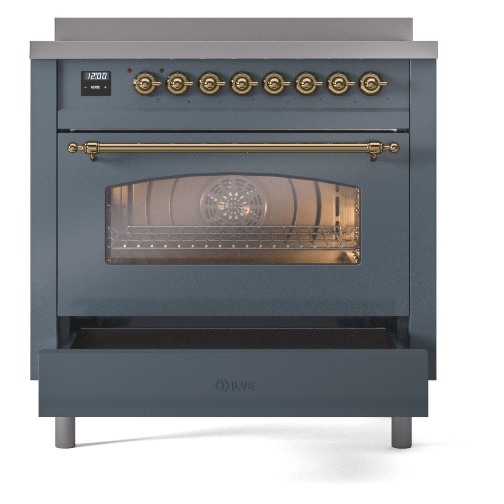 ILVE UPI366NMPBGG Nostalgie II 36" Induction Range, drawer opened