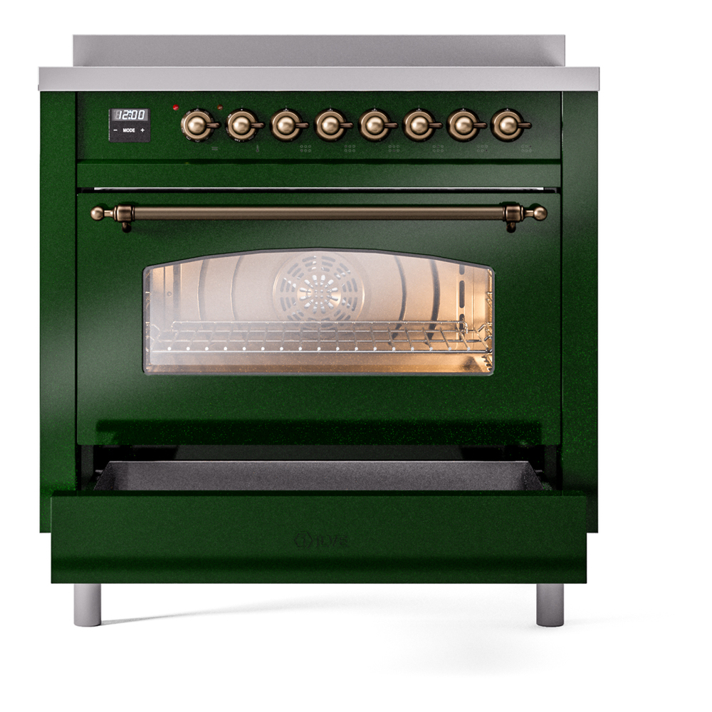ILVE UPI366NMPEGB Nostalgie II 36" Induction Range, drawer opened