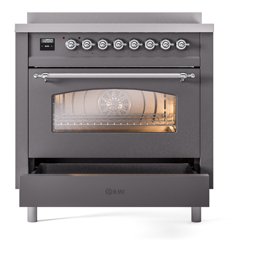 ILVE UPI366NMPMGC Nostalgie II 36" Induction Range, drawer opened
