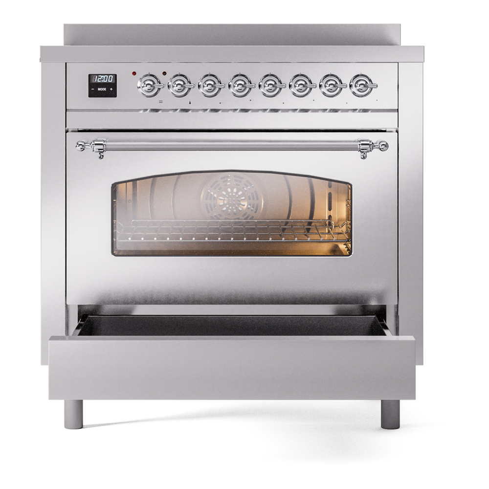 ILVE UPI366NMPSSC Nostalgie II 36" Induction Range, drawer opened