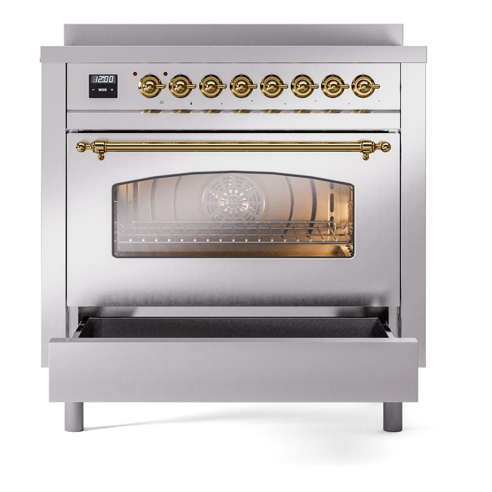 ILVE UPI366NMPSSG Nostalgie II 36" Induction Range, drawer opened