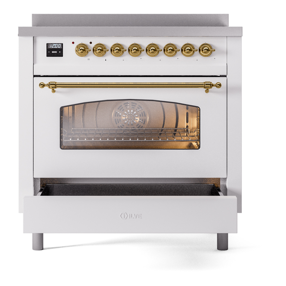 ILVE UPI366NMPWHG Nostalgie II 36" Induction Range, drawer opened