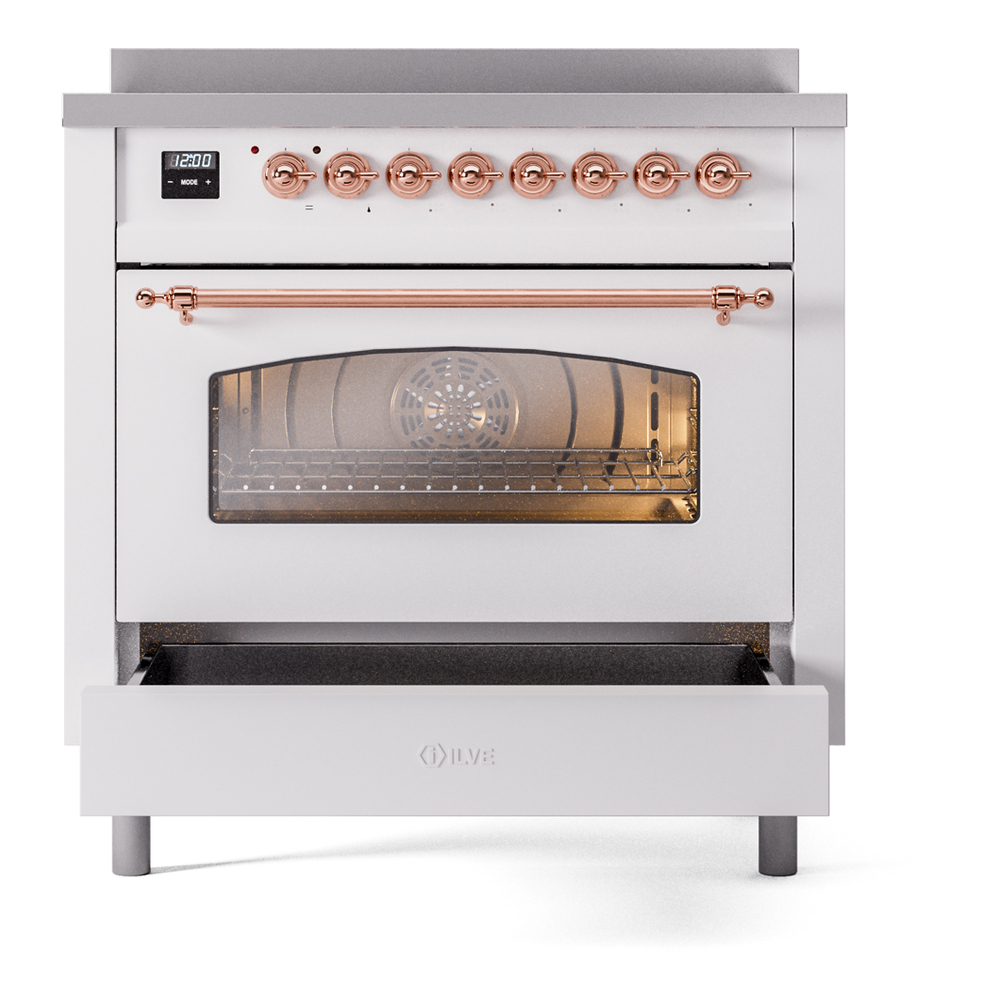 ILVE UPI366NMPWHP Nostalgie II 36" Induction Range, drawer opened