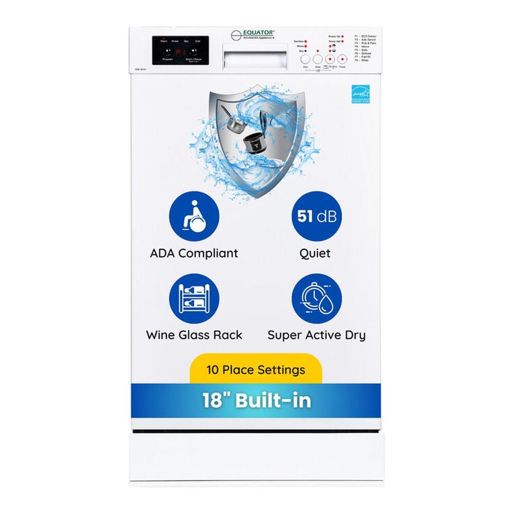 Equator WB1840 18 inch Built-In Dishwasher with 10 Place Settings, Touch Button Control Panel, Rinse-Aid Indicator, Automatic Temperature Control