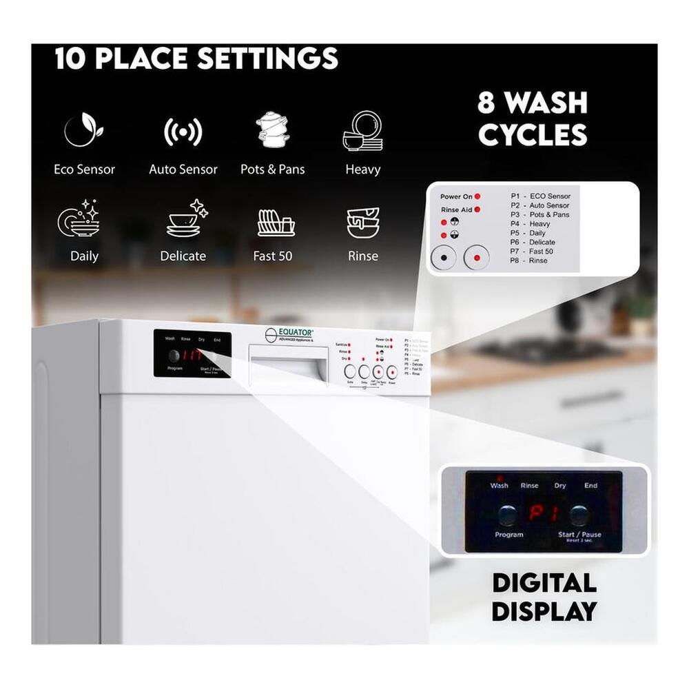 Equator WB1840 18 inch Built-In Dishwasher with 10 Place Settings, Touch Button Control Panel, Rinse-Aid Indicator, Automatic Temperature Control