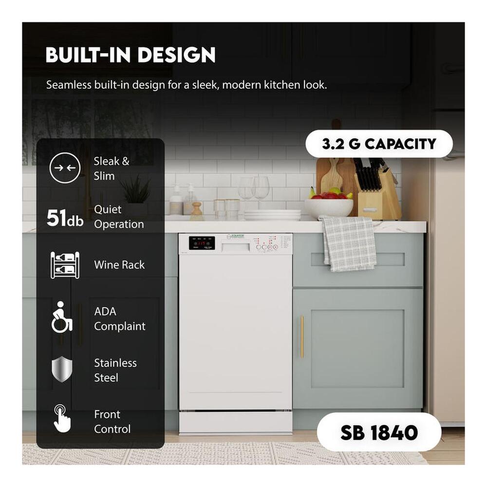 Equator WB1840 18 inch Built-In Dishwasher with 10 Place Settings, Touch Button Control Panel, Rinse-Aid Indicator, Automatic Temperature Control