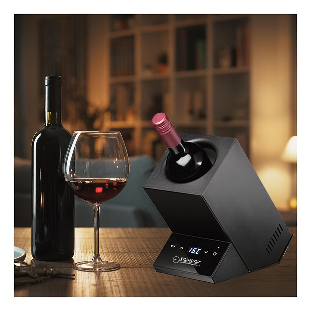 Equator WR001 5 inch Single Bottle Chiller Wine-Champagne-Water, Adjustable Temp, Touchpad Controls, RV Connection Cord, 1 Bottle Capacity