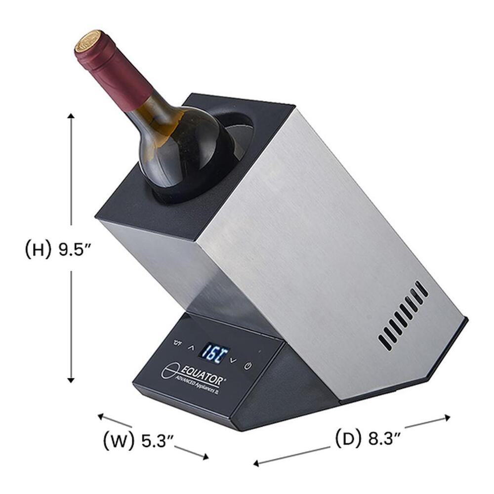 Equator WR001 5 inch Single Bottle Chiller Wine-Champagne-Water, Adjustable Temp, Touchpad Controls, RV Connection Cord, 1 Bottle Capacity
