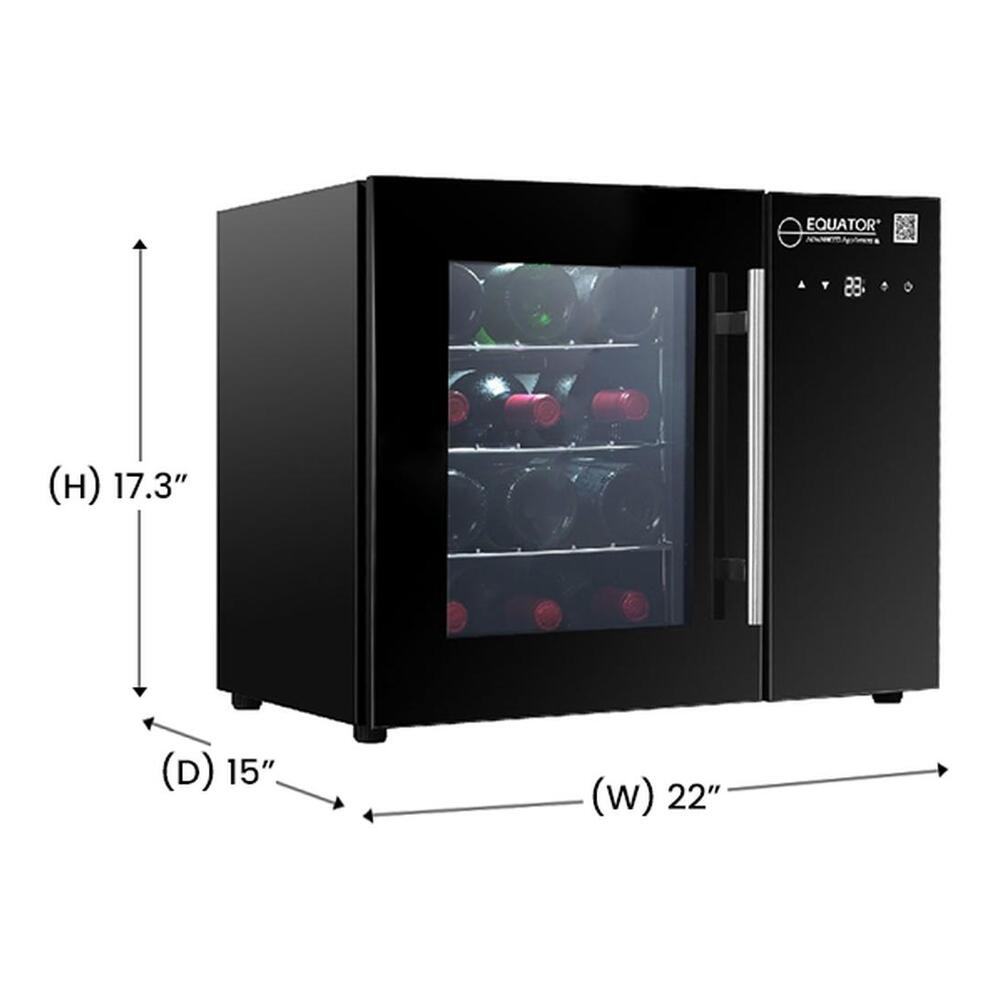 Equator WR12 22 inch 12 Bottle Freestanding Wine Refrigerator, LED Display, Auto Defrost, Touchpad Controls, in Black