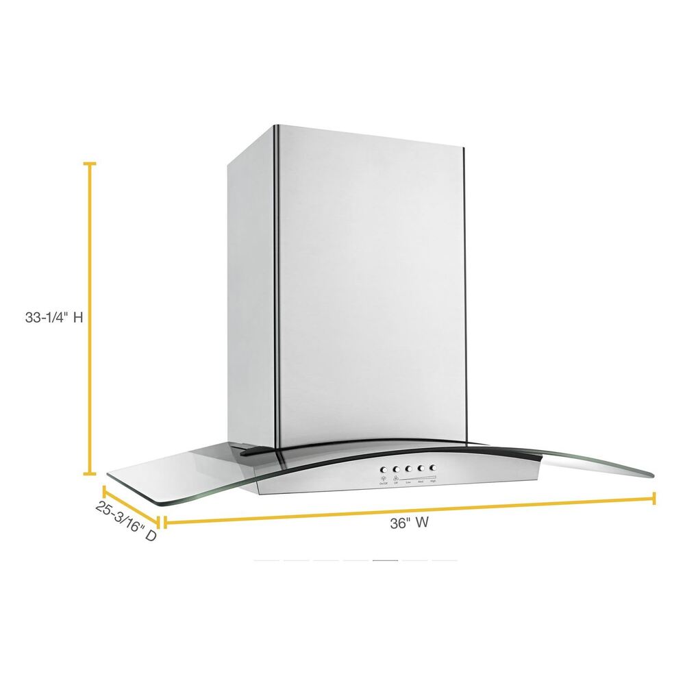 Whirlpool WVI75UC6DS 36 Inch Glass Island Mount Range Hood with 400 CFM, Push Button Control, LED Lighting, Grease Filter, 49 dBA Noise Level in Stainless Steel