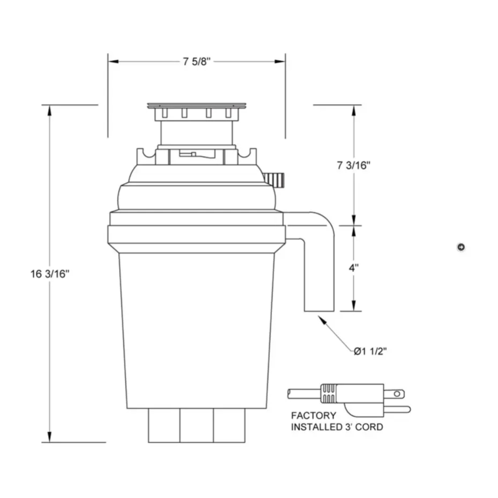 XO XOD1HP Food/Garbage Waste Disposer with 1 HP, Continuous Operation, 2500 RPM Hi-Torque Motor, Anti-Microbial Odor Protection, Stainless Steel Grind System and 3' Power Cord, in Stainless Steel