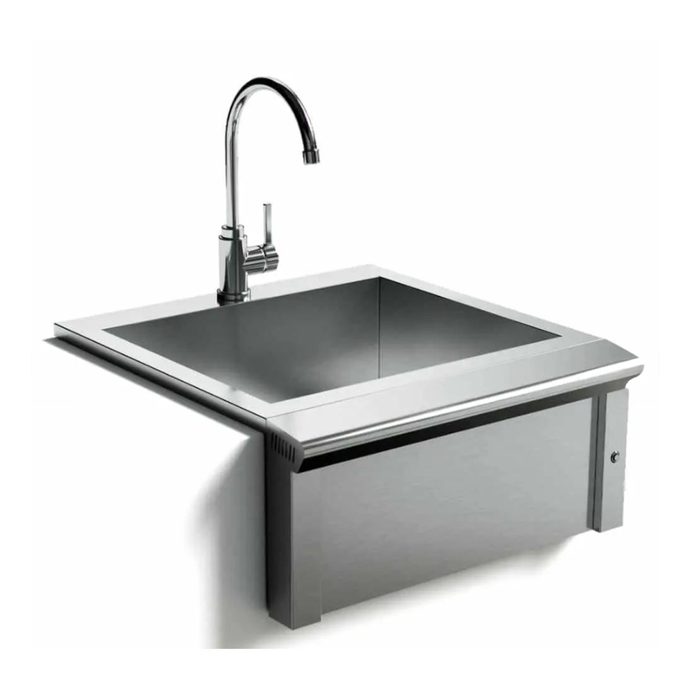 XO XOG24SINK 24 inch Pro-Grade Luxury Apron Sink Gooseneck Hot/Cold Faucet and Cover, Blue LED Bullnose, in Stainless Steel