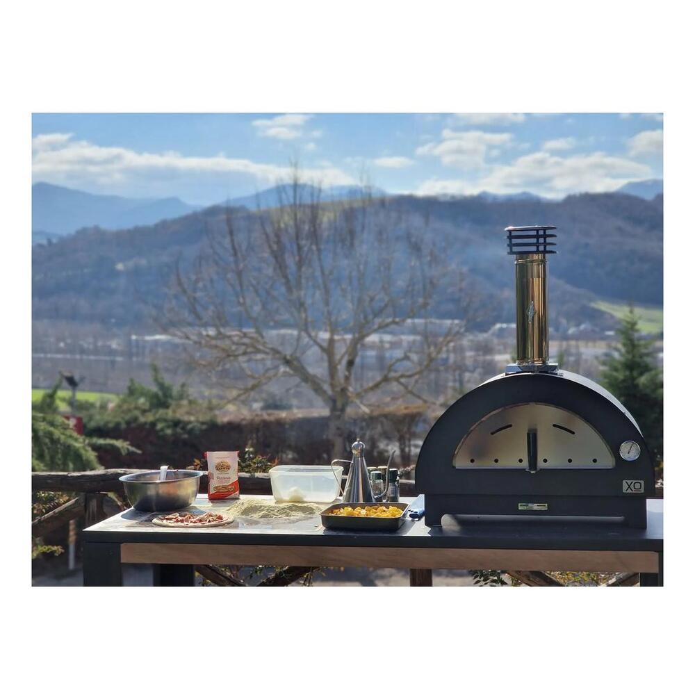 XO XOPIZZA1 28 inch Pizza Oven, Stainless Steel Chimney, Designed and Crafted, Temperature Gauge, Refractory Ceramic Floor, in Stainless Steel