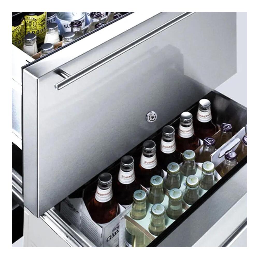 XO XOU24ORDS 24" Outdoor Beverage Refrigerator Drawers with 5.2 cu. ft. Capacity, Cold Convenience, Elegant Tri-Color Illumination, Holds Tall Bottles, in Stainless Steel