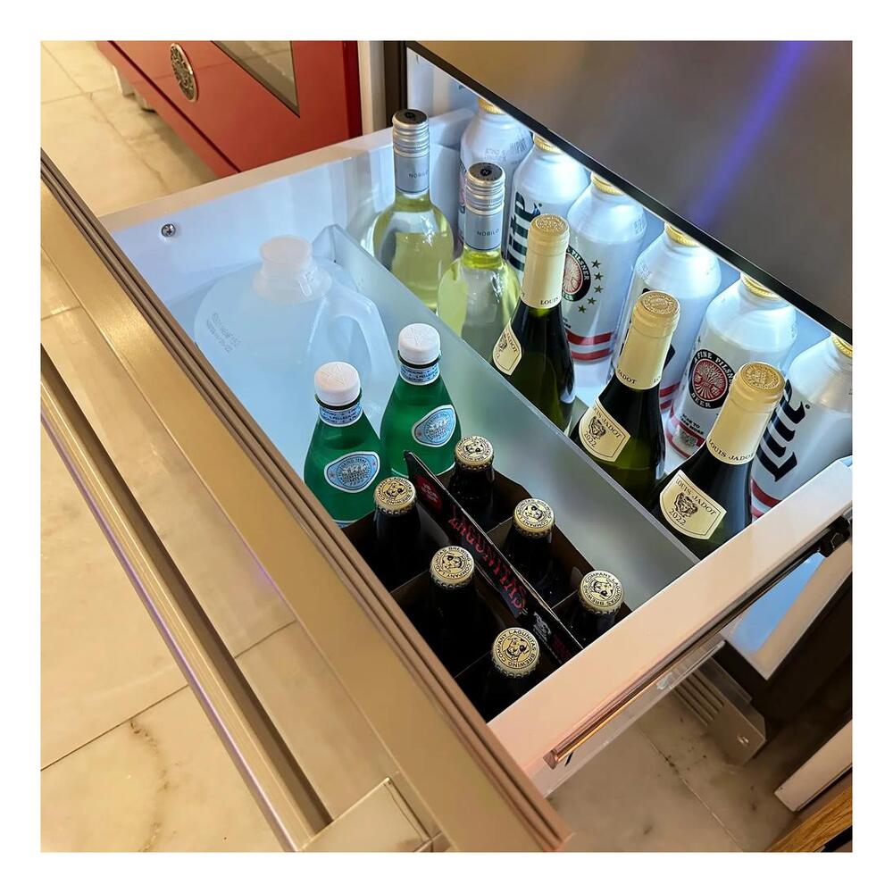 XO XOU24ORDS 24" Outdoor Beverage Refrigerator Drawers with 5.2 cu. ft. Capacity, Cold Convenience, Elegant Tri-Color Illumination, Holds Tall Bottles, in Stainless Steel