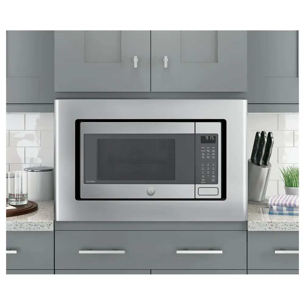 GE Profile PCWK15C1WSS 22 Inch Smart Countertop Microwave with 1.5 cu. ft Capacity, Child Lock, Wi-Fi Connect, Sensor Cook in Stainless Steel + JX9153SJSS 30 Inch Built-In Trim Kit
