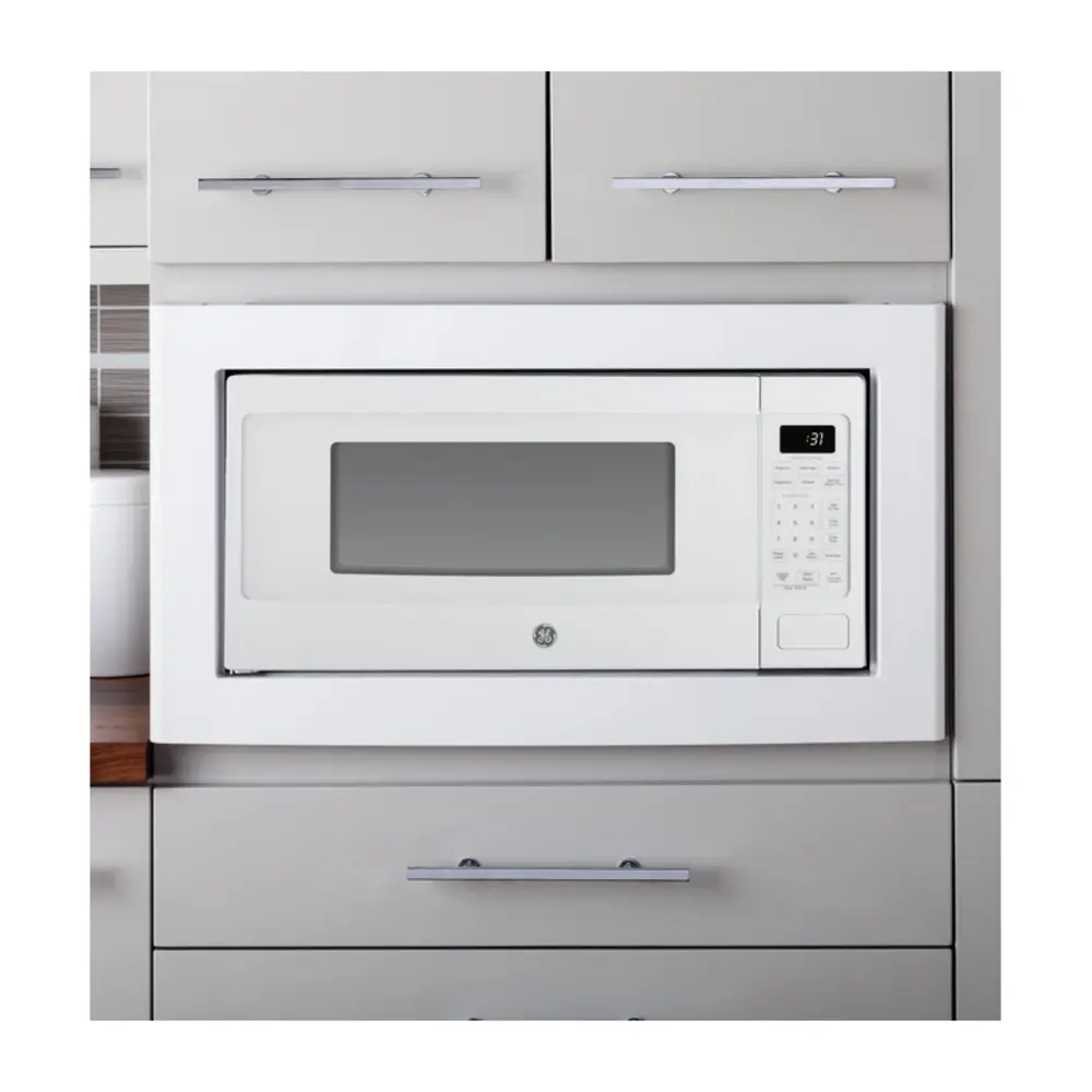 GE Profile PCHK11S1WWW 24 inch Countertop Microwave with 1.1 cu. ft. Capacity, 800 Watts Cooking Power, Child Lock + JX827DFWW 27 Inch Deluxe Built-In Trim Kit