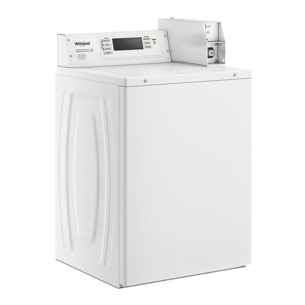 Whirlpool CAE2779JQ 27 Inch Commercial Top Load Washer with Factory-Installed Coin Drop, Coin Box, Full-Wrap Console, Deep Water Wash System in White