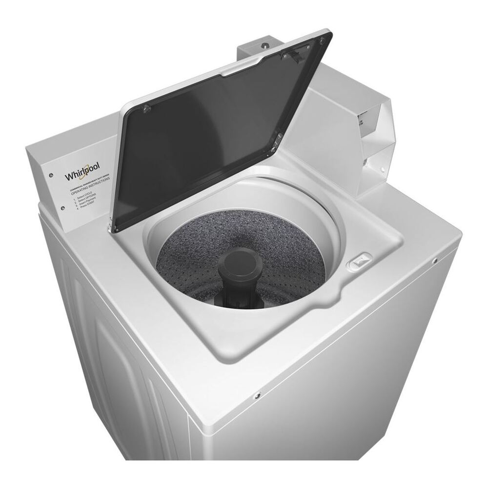 Whirlpool CAE2779JQ 27 Inch Commercial Top Load Washer with Factory-Installed Coin Drop, Coin Box, Full-Wrap Console, Deep Water Wash System in White