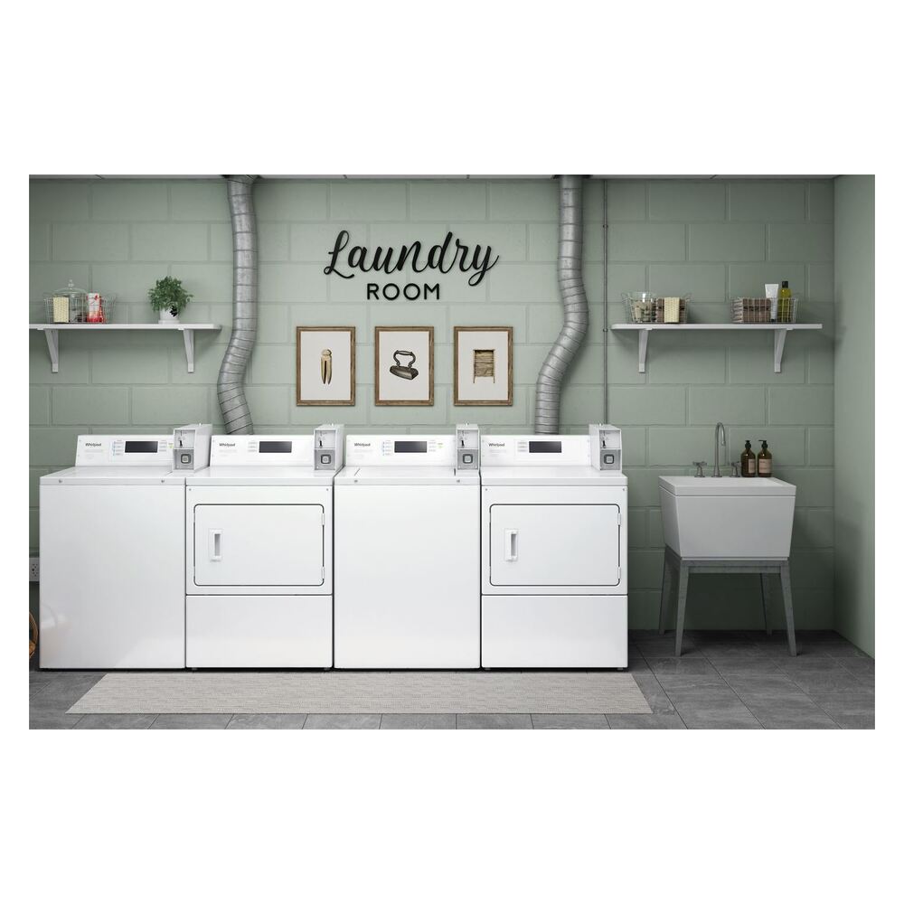Whirlpool CAE2779JQ 27 Inch Commercial Top Load Washer with Factory-Installed Coin Drop, Coin Box, Full-Wrap Console, Deep Water Wash System in White