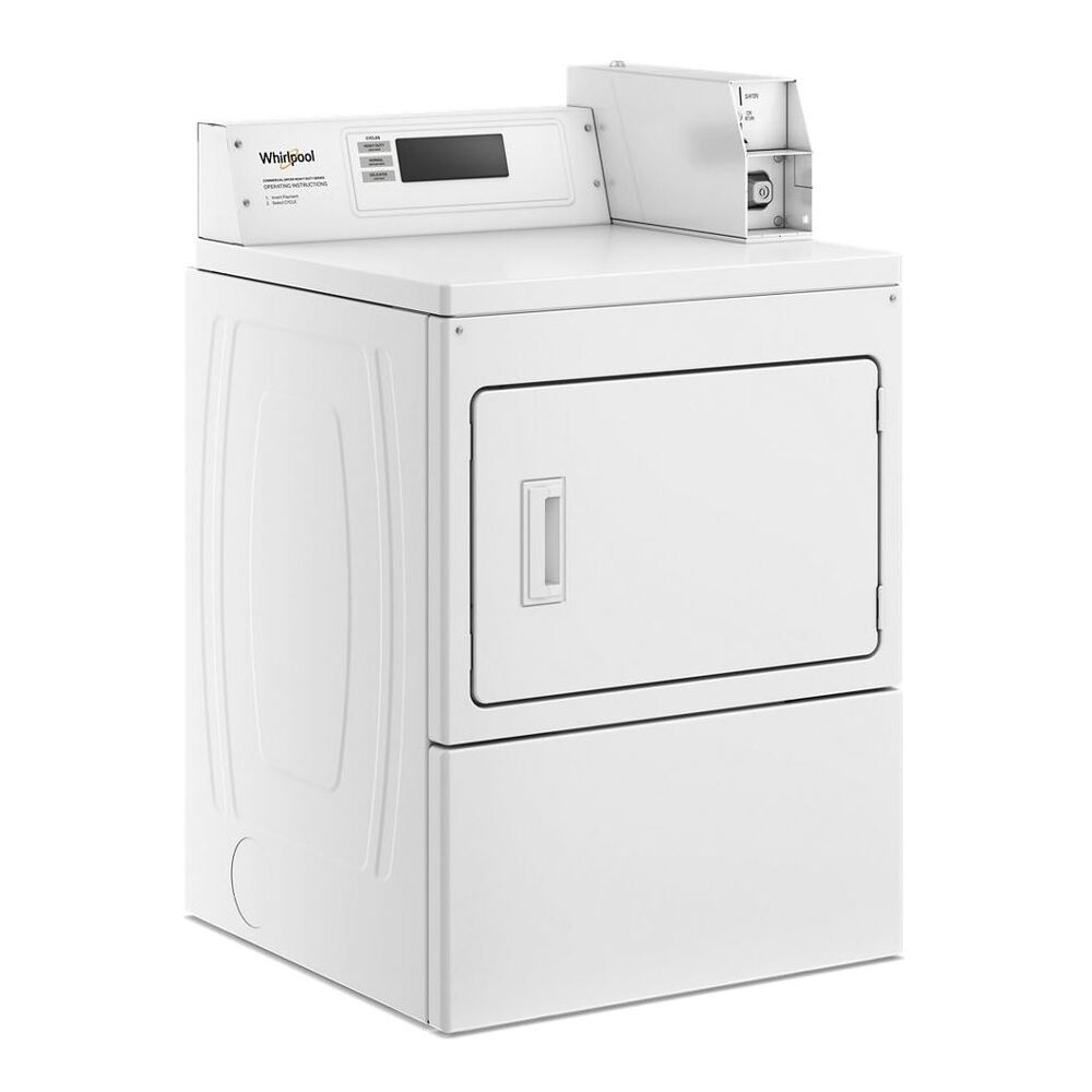 Whirlpool CEM2779JQ 27 Inch Commercial Electric Dryer with Factory Installed Coin Drop, Coin Box, Full-Wrap Console, Front Access Panel in White