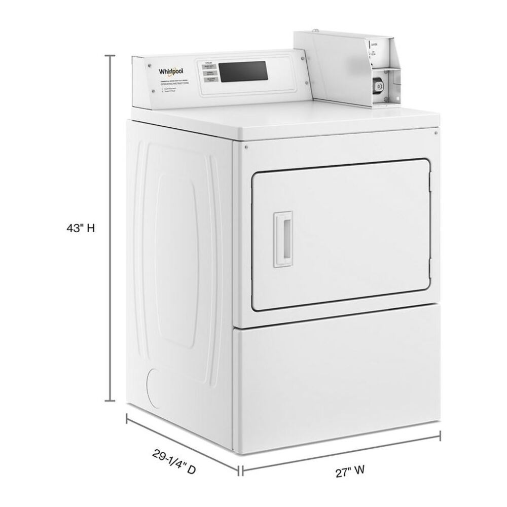 Whirlpool CEM2779JQ 27 Inch Commercial Electric Dryer with Factory Installed Coin Drop, Coin Box, Full-Wrap Console, Front Access Panel in White