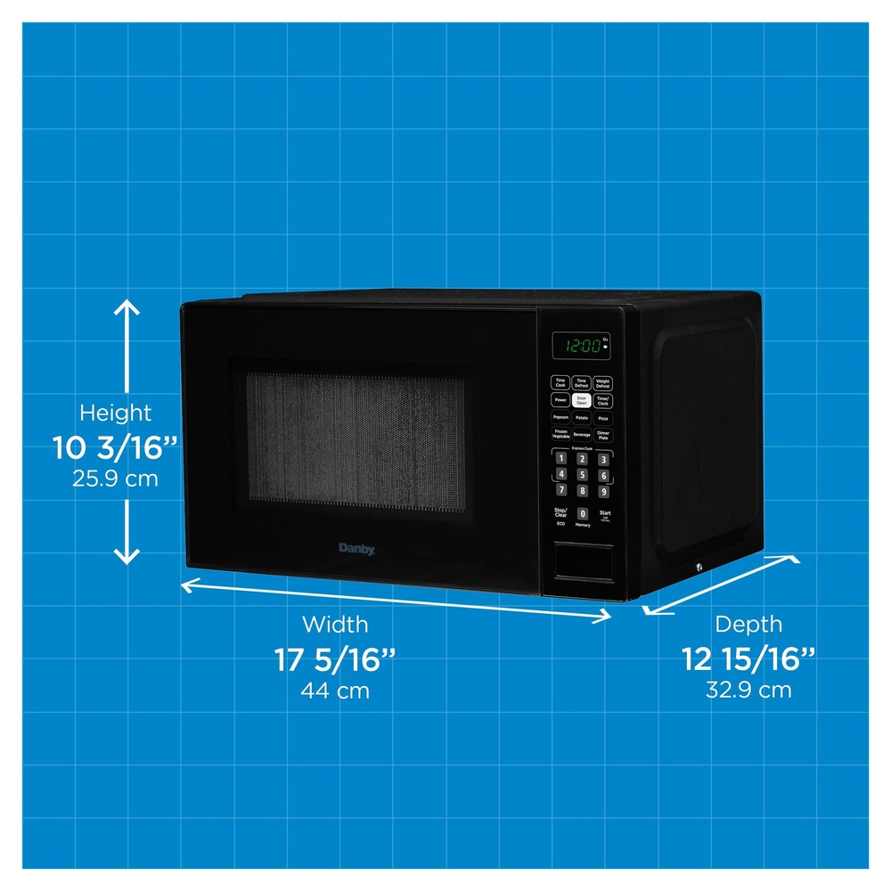 Danby DBMW0721B 18 inch 0.7 cu. ft. Countertop Microwave with 700 Watts, 10 Power Levels, 6 Auto Cook Options, Express Cook, Auto Defrost, Child Lock and Electronic Touch Controls