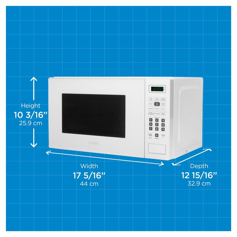 Danby DBMW0721B 18 inch 0.7 cu. ft. Countertop Microwave with 700 Watts, 10 Power Levels, 6 Auto Cook Options, Express Cook, Auto Defrost, Child Lock and Electronic Touch Controls