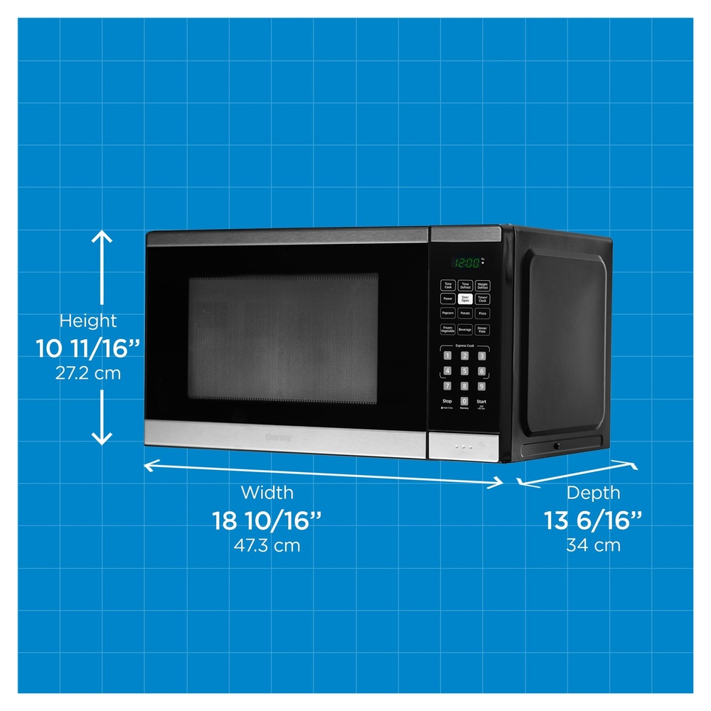 Danby DBMW0925BBS 19 inch 0.9 Cu. Ft. Countertop Microwave Oven with 900 Watts, Express Cook, Add 30 Seconds, 6 Auto Cook Options, Auto Defrost, Child Lock and Glass Turntable in Stainless Steel