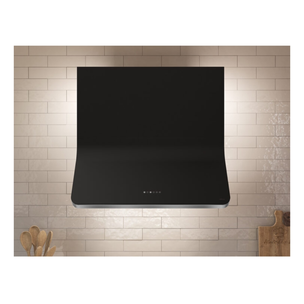 Zephyr DHZM90AMBX 36 inch Designer Series Horizon Wall Mount Hood, CleanAir Function, Ambient Lighting, Hybrid Baffle Filters, in Matte Black Glass