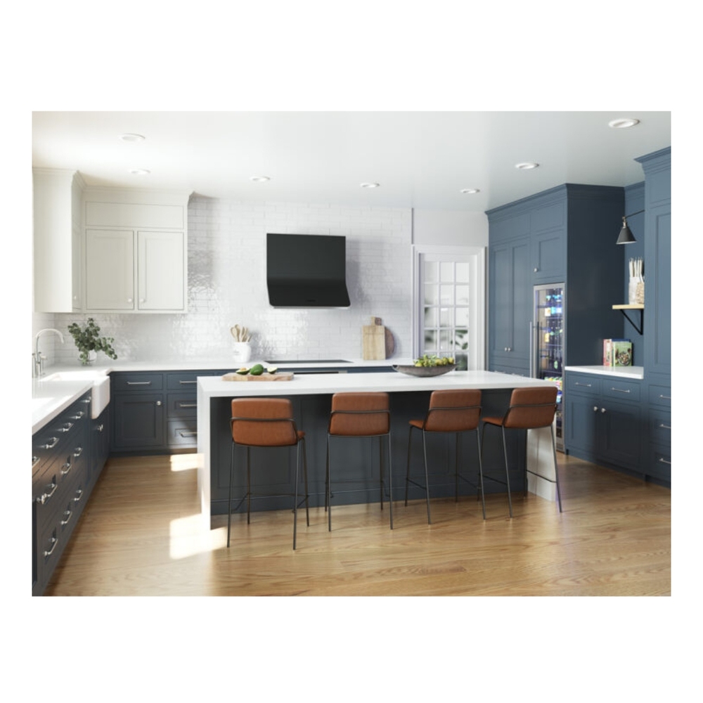 Zephyr DHZM90AMBX 36 inch Designer Series Horizon Wall Mount Hood, CleanAir Function, Ambient Lighting, Hybrid Baffle Filters, in Matte Black Glass
