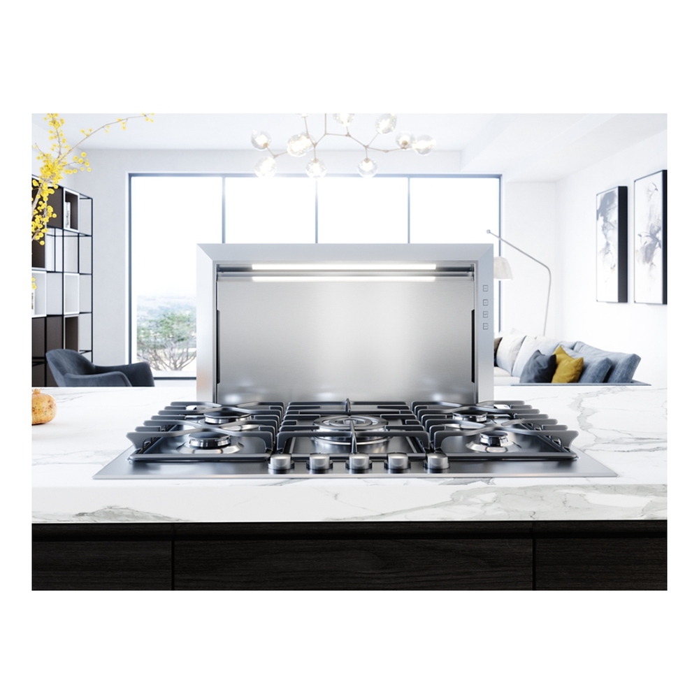 Zephyr DLIE36ASX 36 inch Designer Series Lift Downdraft Mount Hood, BriteStrip™ LED Lighting, 4-Way Ducting, Filter Clean Reminder, in Stainless Steel