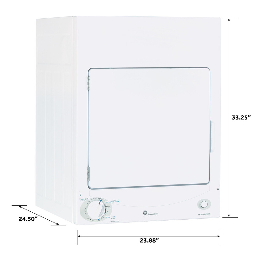 GE DSKS333ECWW 24 Inch Stationary Electric Dryer with 3.6 cu. ft. Capacity, DuraDrum™ Interior, 3 Dry Cycles in White