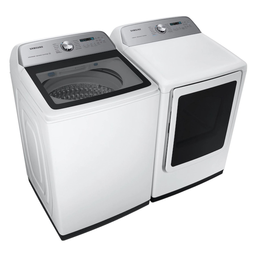 Samsung-DVE52A5500W-left angle view with matching washer