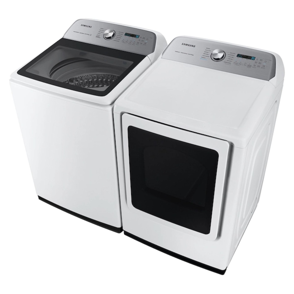 Samsung-DVE52A5500W-right angle view with matching washer