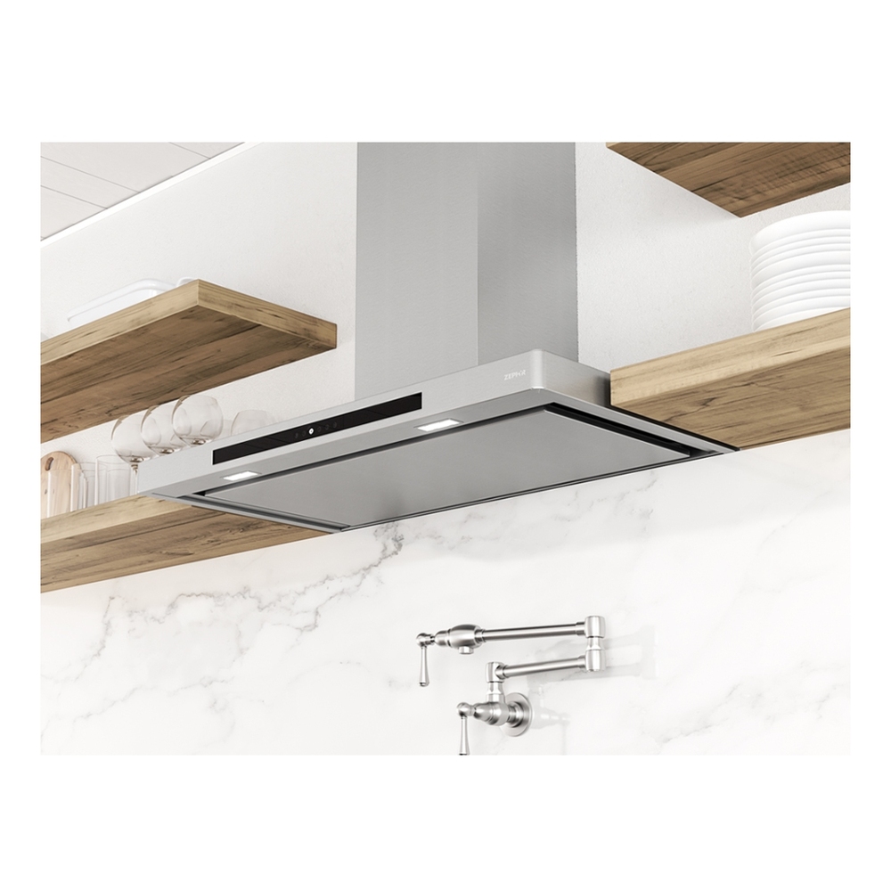 Zephyr DVSE30ASSX 30 inch Designer Series Vista Island Mount Hood, Perimeter Aspiration System, LED Lighting, Invisible Touch Controls, in Stainless Steel
