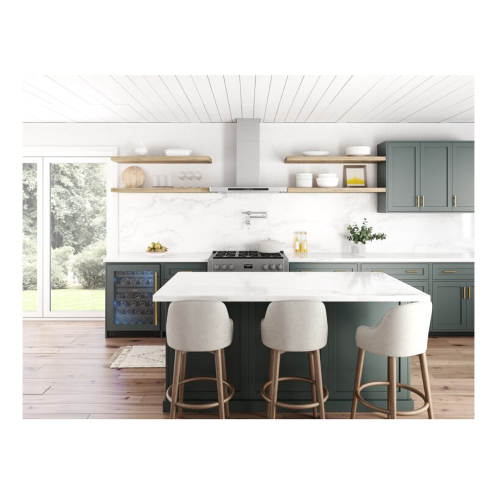 Zephyr DVSE30ASSX 30 inch Designer Series Vista Island Mount Hood, Perimeter Aspiration System, LED Lighting, Invisible Touch Controls, in Stainless Steel