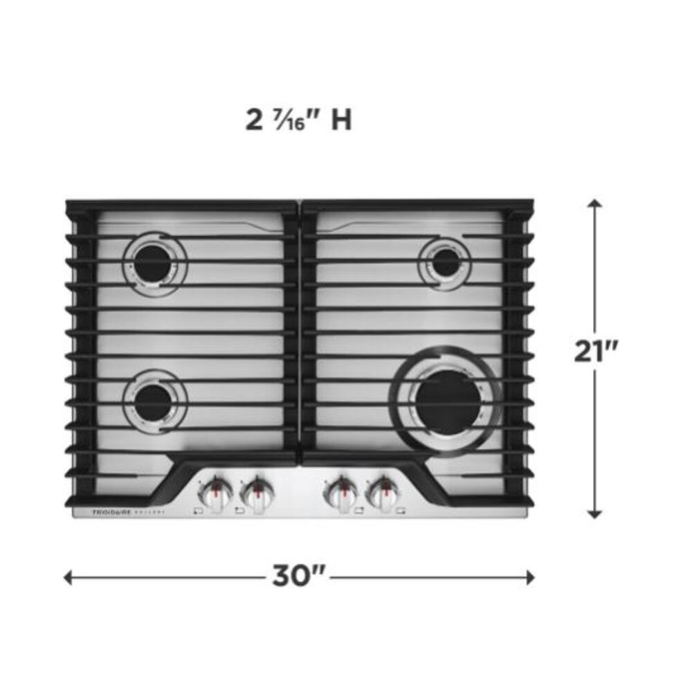 Frigidaire GCCG3046AS 30 inch Gas Cooktop with 4 Sealed Burner, Backlit LED Knobs, Low Simmer Burner, Quick Boil in Stainless Steel