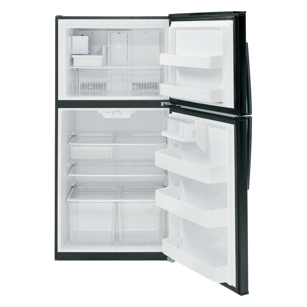 GE GIE21GTH 33 Inch Top Freezer Refrigerator with 21.1 cu. ft. Storage Capacity, Upfront Temperature Control, Adjustable Spill Resistant Glass Shelves, Installed Icemaker