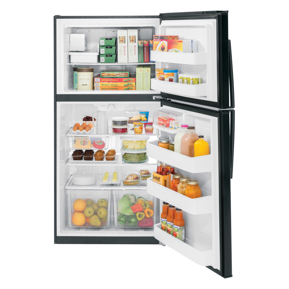 GE GIE21GTH 33 Inch Top Freezer Refrigerator with 21.1 cu. ft. Storage Capacity, Upfront Temperature Control, Adjustable Spill Resistant Glass Shelves, Installed Icemaker