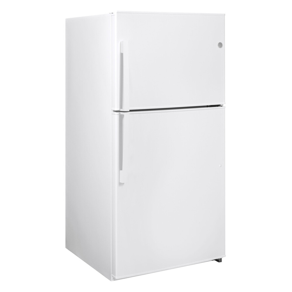 GE GIE21GTH 33 Inch Top Freezer Refrigerator with 21.1 cu. ft. Storage Capacity, Upfront Temperature Control, Adjustable Spill Resistant Glass Shelves, Installed Icemaker