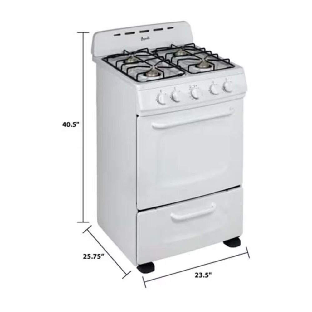 Avanti GRO24P0W 24 Inch Gas Range with 4 Sealed Burners, 2.6 cu. ft. Oven Capacity, Automatic Electronic Ignition, Knobs Control in White