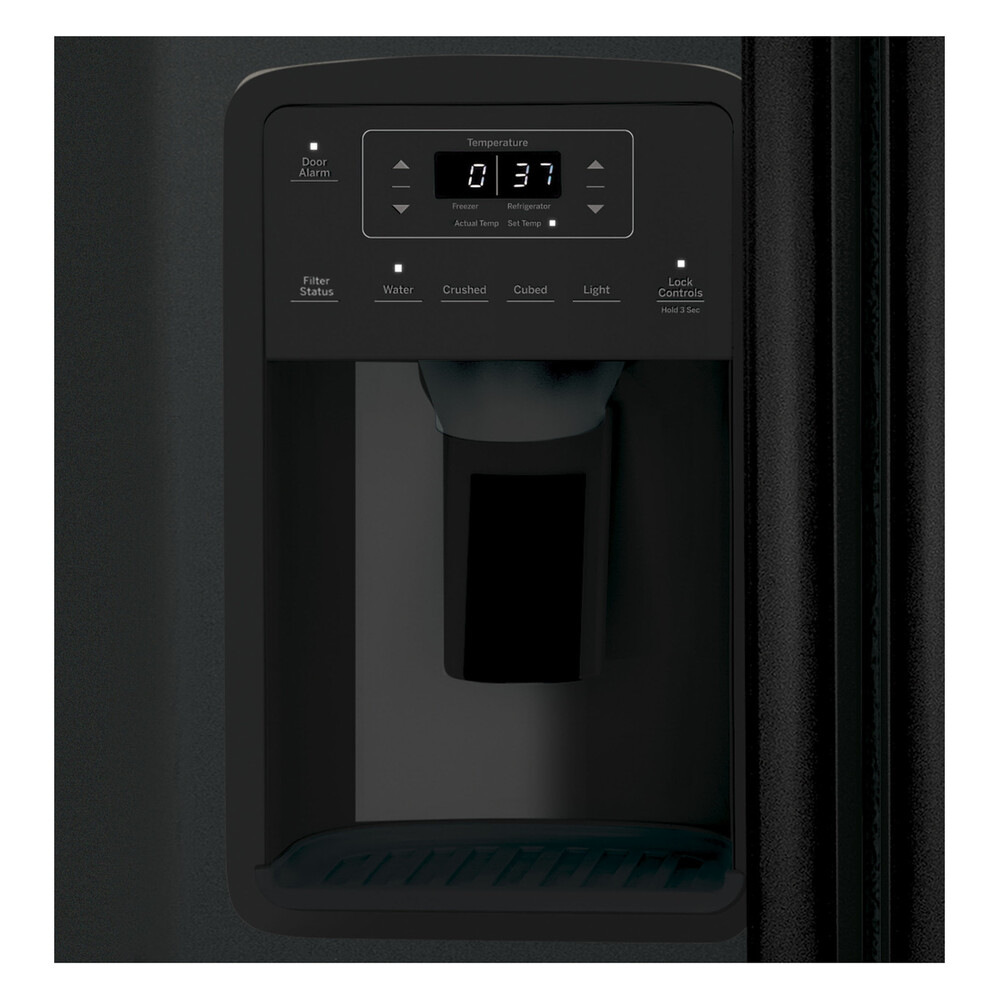 GE GSE23GGP 33 inch Side by Side Refrigerator with 23.0 Cu. Ft. Capacity, Adjustable Spill-Proof Glass Shelves and Humidity-Controlled Crisper Drawer