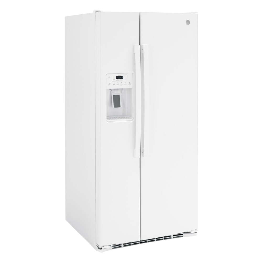 GE GSE23GGP 33 inch Side by Side Refrigerator with 23.0 Cu. Ft. Capacity, Adjustable Spill-Proof Glass Shelves and Humidity-Controlled Crisper Drawer