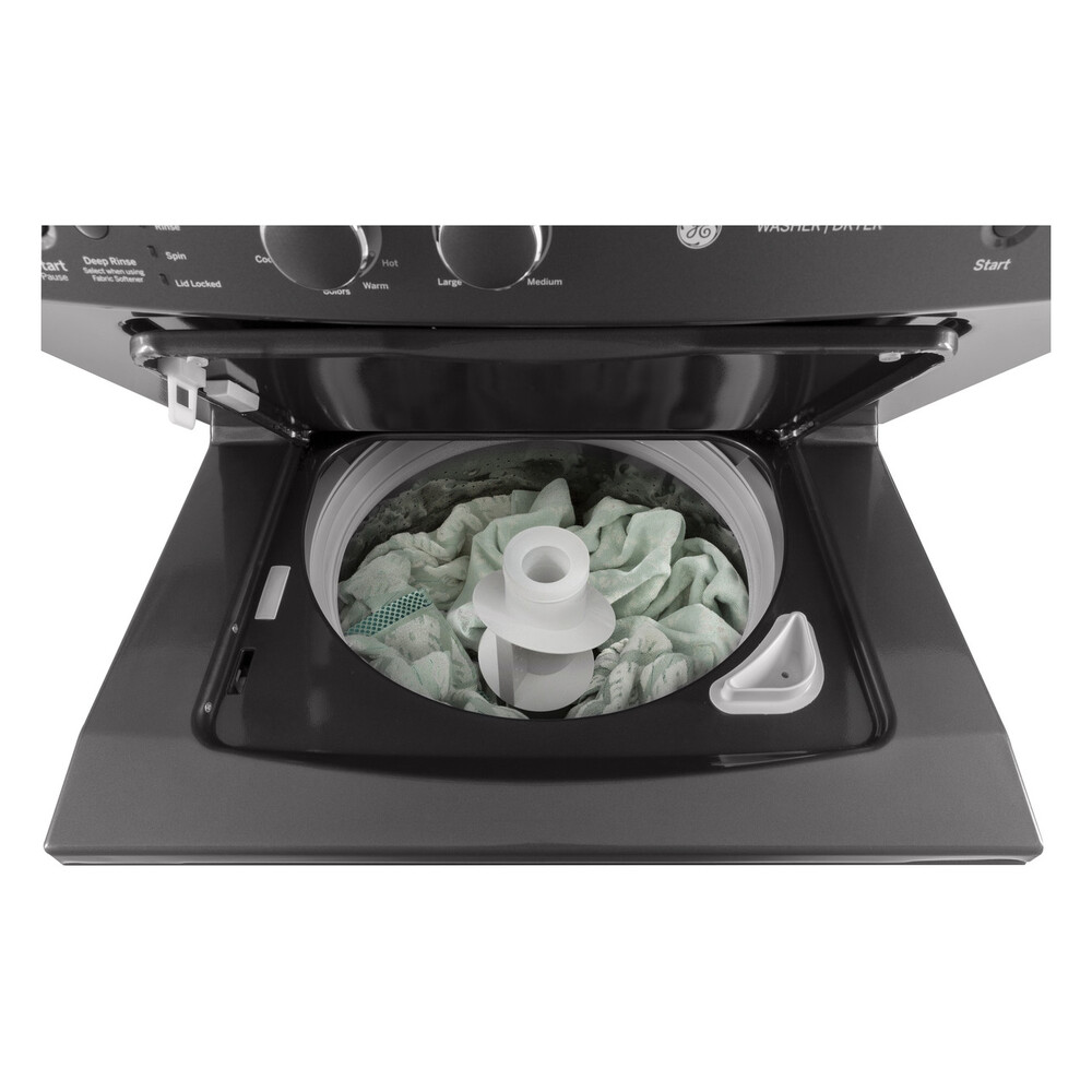 GE GUD27GSPMDG 27 inch Gas Laundry Center with Auto-load Sensing, 11 Wash Cycles, 6 Wash and Rinse Temperatures and 800 RPM in Black