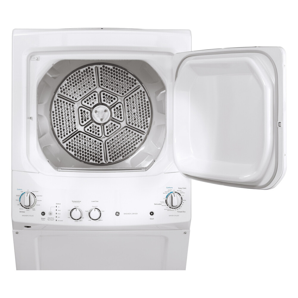 GE GUV27ESSMWW 27 inch Electric Laundry Center with 3.8 cu. ft. Washer Capacity and 5.9 Dryer Capacity in White